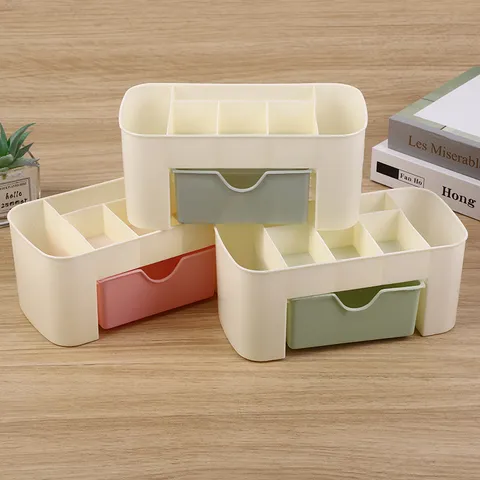 Desktop Cosmetic Storage Box With Drawer Plastic Makeup Organizer For Skin Care Stationery Home Dormitory Storage Box