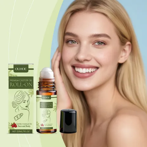 OUHOE Aceite Esencial Premium de Ricino Roll On para Rostro y Cuerpo Hidratación Profunda Calmante Nutritiva Cuidado de la Piel Frasco Roll On de Vidrio