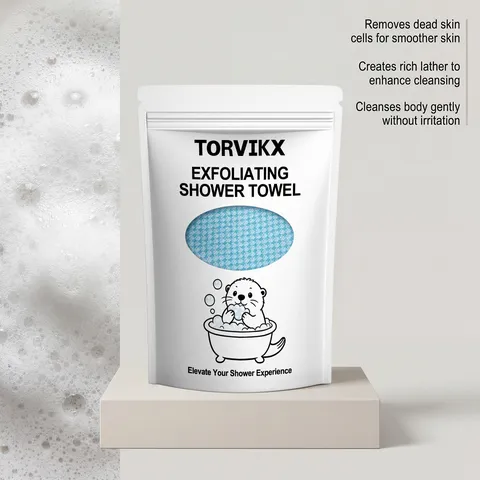TORVIKX Exfoliating Shower Towel Polyester Gentle Cleansing Body Scrub Washcloth Portable Grid Bath Towel For Travel Bathroom