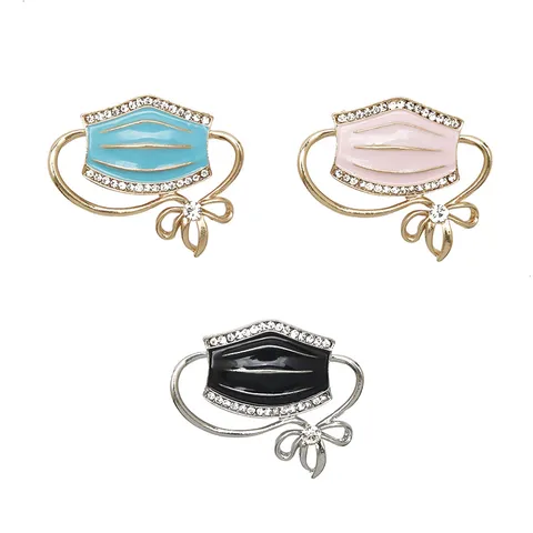 Fashion Alloy Drip Oil Mask Brooch Pin Rhinestone Enamel Bowknot Badge Corsage For Clothing Jewelry Accessories