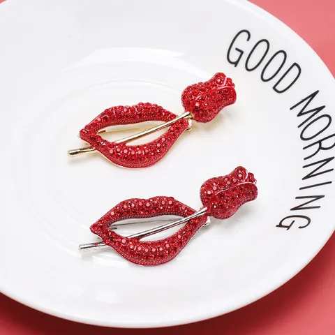 Elegant Red Lips Rose Brooch For Women Alloy Rhinestone Inlaid Brooch Pin Badge Clothing Decoration Fashion Jewelry Accessories