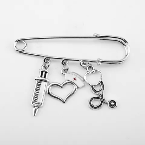 Medical Theme Stethoscope Syringe Nurse Hat Enamel Brooch Alloy Safety Pin Jewelry Inspirational Quote Brooch For Doctor Nurse Gift