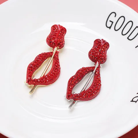 Elegant Red Lips Rose Brooch For Women Alloy Rhinestone Inlaid Brooch Pin Badge Clothing Decoration Fashion Jewelry Accessories