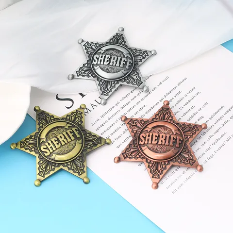 Vintage Zinc Alloy American Sheriff Star Badge Hexagram Brooch Pin For Cosplay Costume Unisex Fashion Accessories