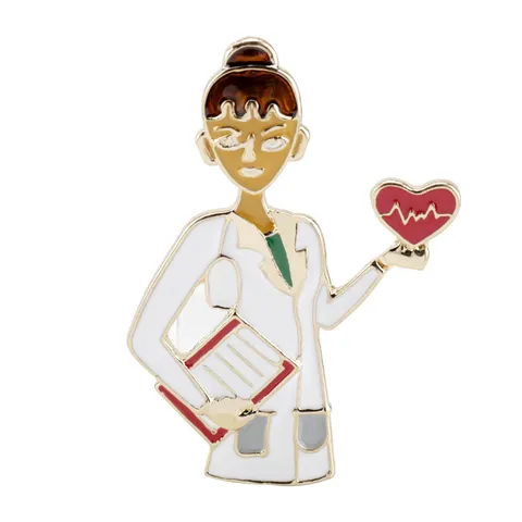 Cartoon Nurse Doctor Enamel Pin Cute Medical Theme Alloy Brooch Rhinestone Heart Stethoscope Badge For Hospital Workers Jewelry