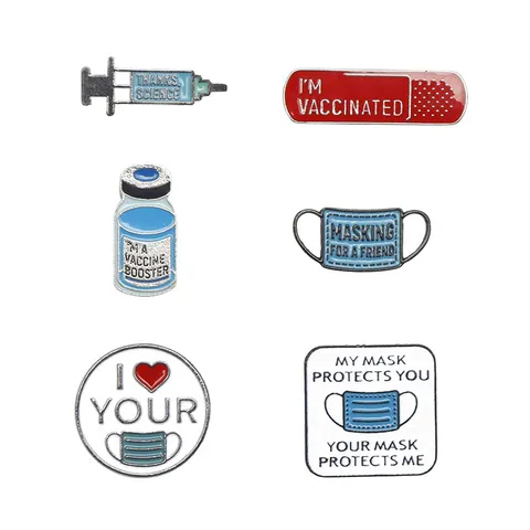 Nurse Day Medical Enamel Pin Brooch Alloy Syringe Mask Vaccine Cartoon Badge Lapel Pin For Medical Workers Jewelry Gift