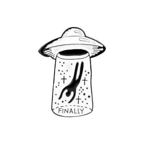 Alien UFO Enamel Pin Creative Finally Lettering Brooch Cartoon Badge Alloy Drip Oil Lapel Pin Fashion Jewelry For Backpack Clothing Hat Gift