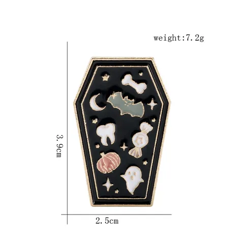 Halloween Coffin Enamel Brooch Ghost Bat Pumpkin Cartoon Alloy Pin Spooky Festival Party Jewelry Accessory For Men Women