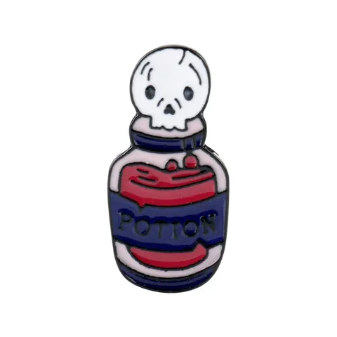 Halloween Brujería Botella Poción Calavera Broche Esmalte Dibujos Animados Potion Letra Insignia Aleación Pin Para Ropa Decoración Regalos