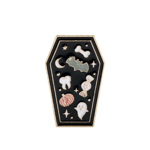 Halloween Coffin Enamel Brooch Ghost Bat Pumpkin Cartoon Alloy Pin Spooky Festival Party Jewelry Accessory For Men Women