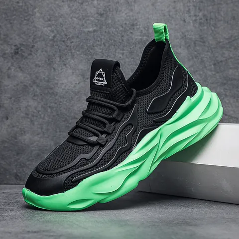 Men Trendy Breathable Dad Sneakers 2023 Autumn Thick Sole Lightweight Flyknit Mesh Casual Running Shoes