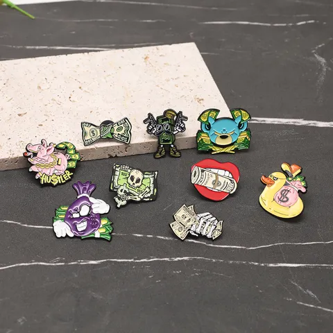 Cartoon Kreativ Dollar Geldschein Emaille Pin Abzeichen Hip Hop Geldsack Ente Sparschwein Legierung Brosche Mode Schmuck