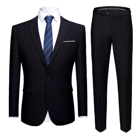 Men Slim Fit Viscose Business Suit Two Piece Set Professional Wedding Groom Party Blazers And Trousers Single Breasted Suit