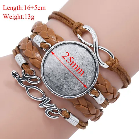 Handmade Multi-Layer Braided Leather Bracelet Vintage Alloy Time Gem Base DIY Jewelry Gift For Women