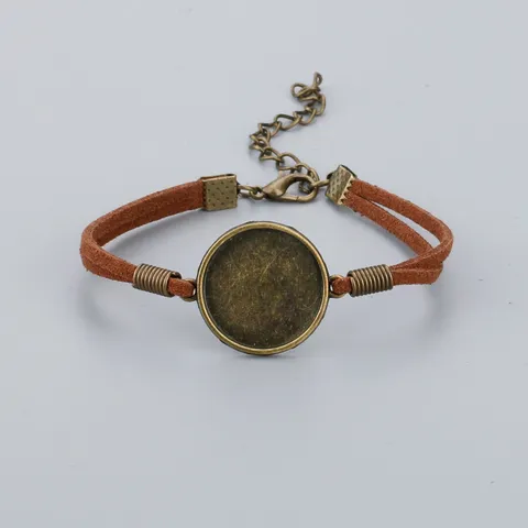 DIY Alloy Time Gemstone Bracelet Blank Base With Tray Korean Velvet Suede Cord Lobster Clasp Jewelry Making Findings
