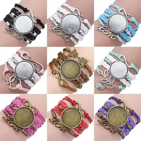 Handmade Multi-Layer Braided Leather Bracelet Vintage Alloy Time Gem Base DIY Jewelry Gift For Women