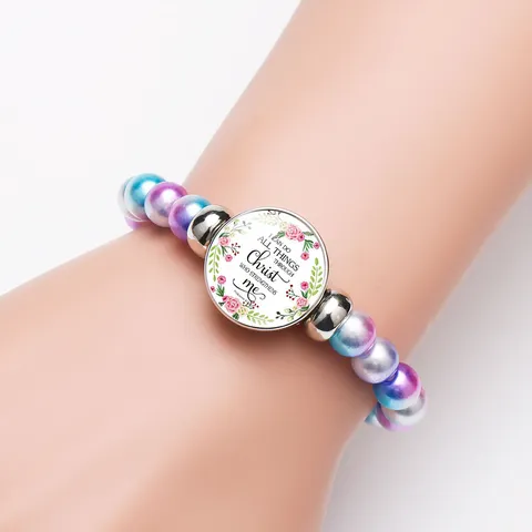Inspirational Bible Verse Quote Time Gem Glass Beaded Stretch Bracelet Elegant Floral Charm Jewelry Gift For Women
