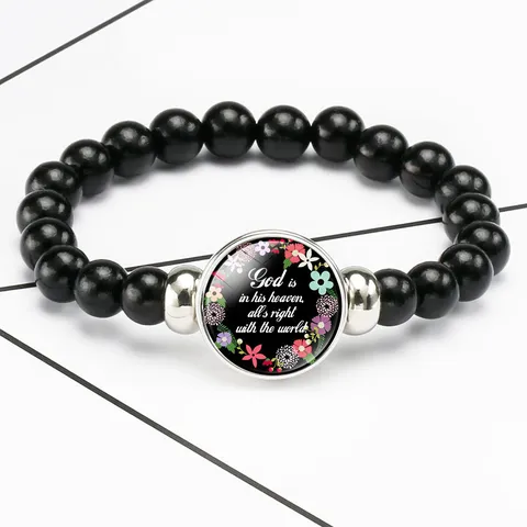 Inspirational Bible Verse Quote Time Gem Glass Beaded Stretch Bracelet Elegant Floral Charm Jewelry Gift For Women