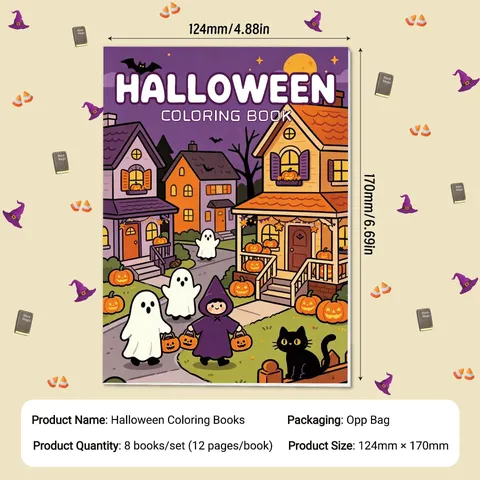Libri da Colorare di Halloween per Bambini Disegni Animati Zucca Fantasma Strega Modelli Educativi Libro da Disegno Regalo