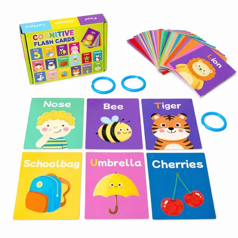 Children English Learning Flashcards Animal Color Shape Cognition Early Education Cards With Rings For Toddlers Kindergarten Teaching Aids