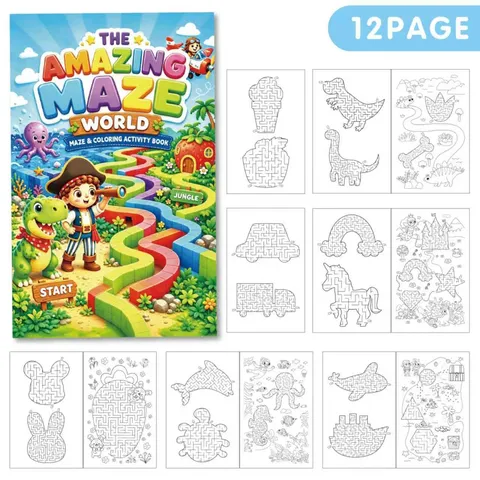 Kids Maze And Coloring Activity Book Educational Puzzle Book For Preschoolers Irregular Animal Shapes Paper Book