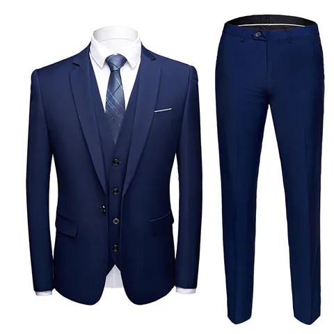 Men Slim Fit Suit Top And Vest And Bottom Business Formal Groom Wedding Suits Notch Lapel One Button Viscose Suiting Set
