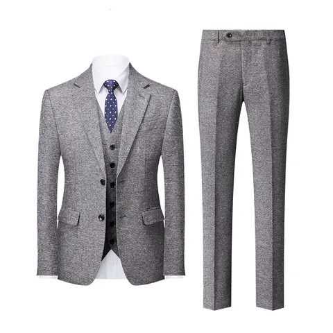 Men's Slim Fit Suit Set Business Casual Formal Suits Jacket Vest Pants Set Acetate Fiber Herringbone Blazer For Wedding Party