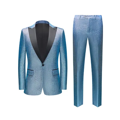 Men Slim Fit Peaked Lapel Shiny Glitter Blazer Jacket Pants Suit Set Single Breasted One Button Stage Performance Costume Dinner Wedding Banquet Outfit Top And Bottom