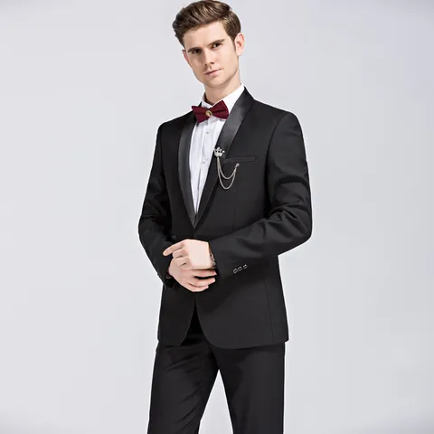 Men Slim Fit Formal Suit Set Acetate Fiber Shawl Lapel Wedding Party Tuxedo Jacket Trousers Vest Ensemble Stage Hosting Wear