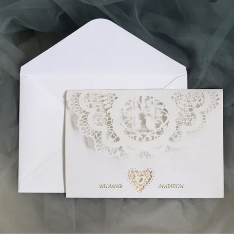 European Laser Cut Wedding Invitation Cards With Envelopes Inner Sheet Bowknot Lovebirds Heart Lace Pearlescent Paper Greeting Cards For Engagement Party Celebration