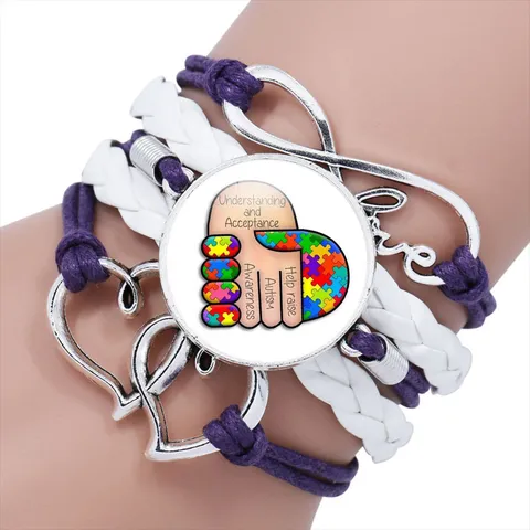Autism Awareness Multi-layer Woven Bracelet Alloy Glass Gemstone Adjustable Friendship Jewelry Gift For Women