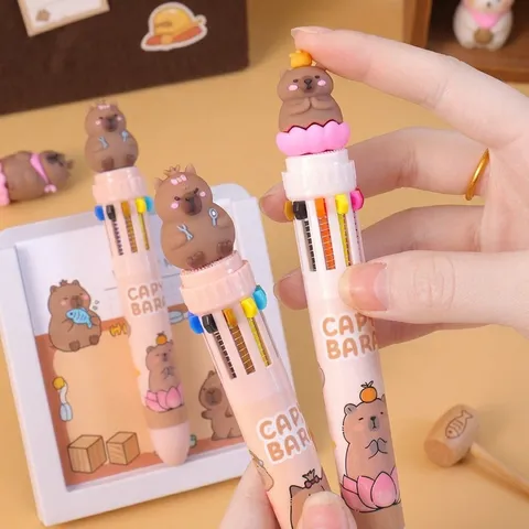Capybara 10 Farbe Multifunktions Kugelschreiber Süß Cartoon 3D Puppe Drücken Typ Mehrfarbig Schreibstift Schüler Schreibwaren