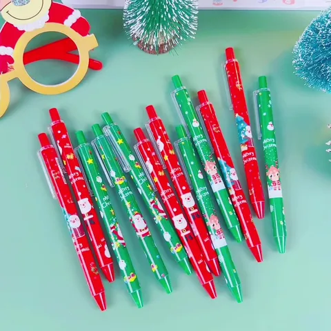 Retractable Gel Pen Creative Christmas Cartoon Plastic Shell Stainless Steel Tip Smooth Signature Writing Stationary For Student Gift Holiday Prize