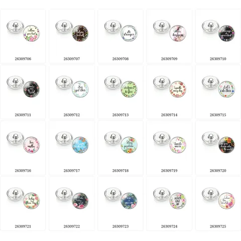 DIY Glas Druckknöpfe Auswechselbare Schmuckzubehör Gemischt Blumen Inspirierende Zitate Glas Cabochons Set