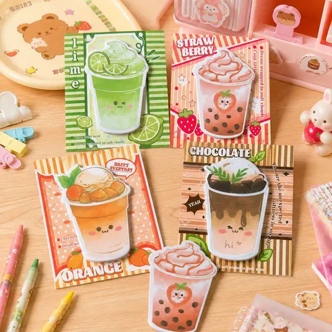 Notas Adhesivas Lindas con Forma de Bebida de Dibujos Animados Taza de Té con Leche Autoadhesivas para Escuela Oficina