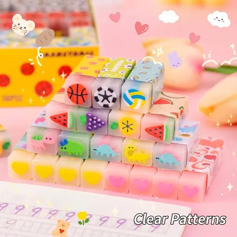 Kawaii Cartoon Fruit Animal Soccer Heart Pattern Jelly Eraser For Kids School Stationery Student Gift Cuttable Sandwich TPR Erasers