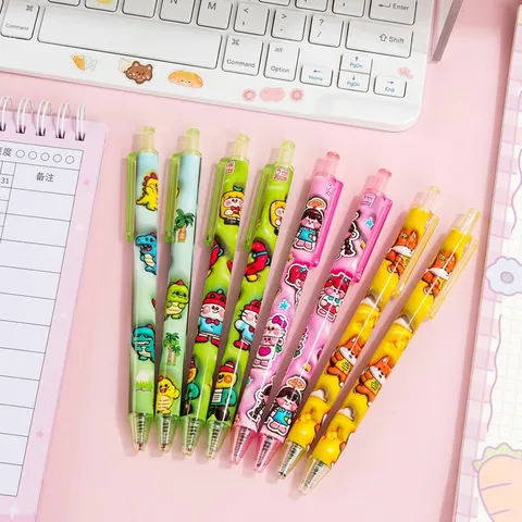 Cartoon Retractable Gel Pen 0.5mm Black Ink Fast Drying Cute Animal Dinosaur Fox Pattern Smooth Writing Student Office Stationery