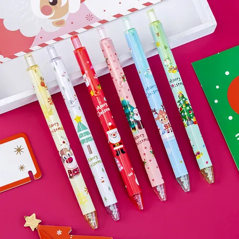 Cute Christmas Gel Pen Cartoon Plastic Black Ink Sign Pen Creative Christmas Tree Reindeer Stationery Gift For Student School Office Supplies
