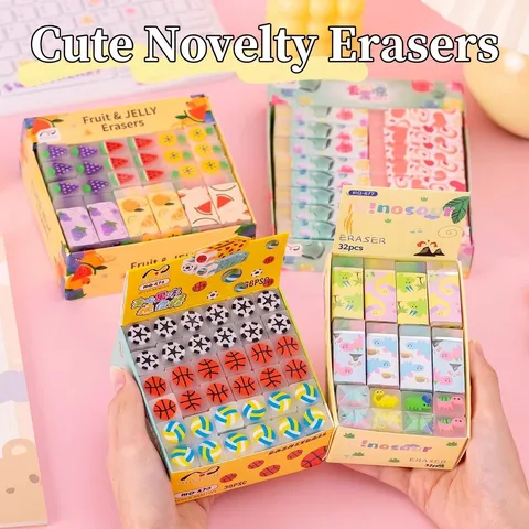 Kawaii Cartoon Fruit Animal Soccer Heart Pattern Jelly Eraser For Kids School Stationery Student Gift Cuttable Sandwich TPR Erasers