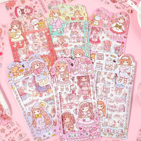 Simpatici Adesivi Decorativi Impermeabili in PVC per Ragazze con Cartoni Animati Pellicola Adesiva Glitterata per Diario Fai da Te Album Materiali per Scrapbooking