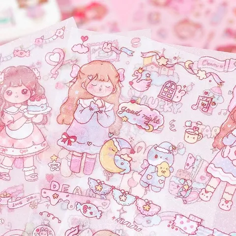 Simpatici Adesivi Decorativi Impermeabili in PVC per Ragazze con Cartoni Animati Pellicola Adesiva Glitterata per Diario Fai da Te Album Materiali per Scrapbooking