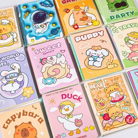 Cute Cartoon Animal Notebook For Kids Students Lined Journal Exercise Book School Supplies Stitched Binding Pocket Diary Notebook