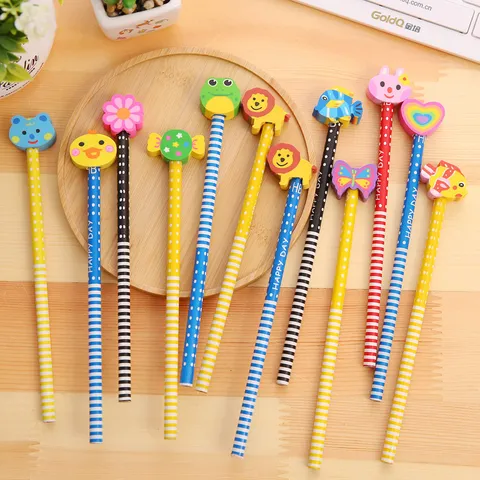 Lápices de Madera con Borrador de Dibujos Animados HB Mina Estudiante Papelería Regalo Lindo Patrón de Animales Lápiz de Escritura Suministros de Oficina