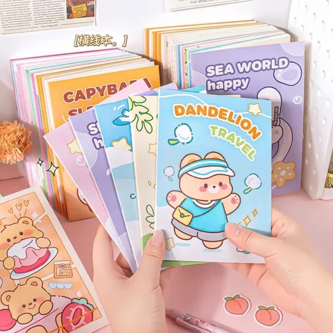 Cute Cartoon Animal Notebook For Kids Students Lined Journal Exercise Book School Supplies Stitched Binding Pocket Diary Notebook