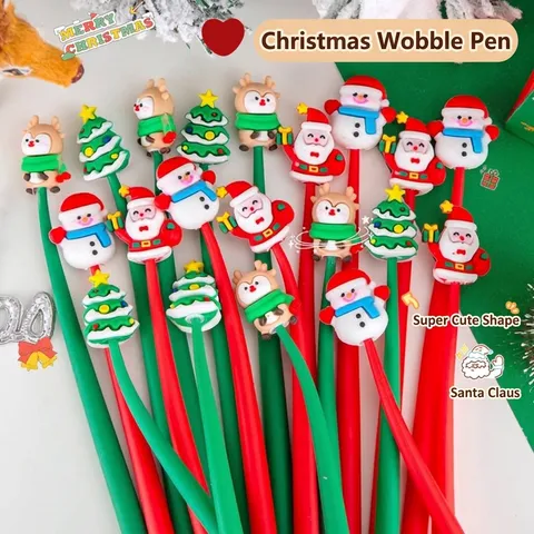 Cartoon Christmas Silicone Gel Pen With Santa Snowman Reindeer Tree 3D Decoration Cute Black Ink Signature Pen For Students Holiday Stationery Gift