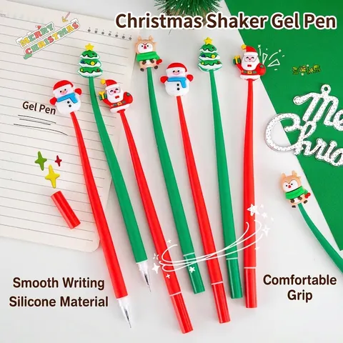 Cartoon Christmas Silicone Gel Pen With Santa Snowman Reindeer Tree 3D Decoration Cute Black Ink Signature Pen For Students Holiday Stationery Gift