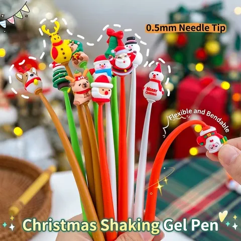 Cute Cartoon Christmas Silicone Wobble Gel Pen Holiday Theme Fine Point Writing Signature Pen School Office Supplies Stationary Gift