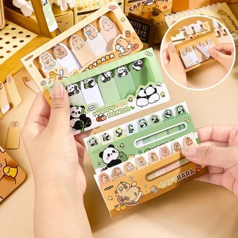 Cute Capybara Panda Index Stickers Set Cartoon Animal Self-Adhesive Memo Pads Kawaii Sticky Notes For Student Office School Stationery Journal Decorative Labels