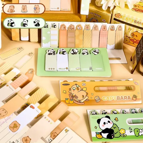 Cute Capybara Panda Index Stickers Set Cartoon Animal Self-Adhesive Memo Pads Kawaii Sticky Notes For Student Office School Stationery Journal Decorative Labels