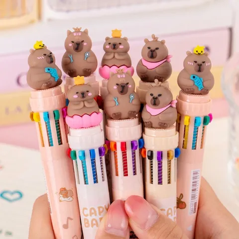 Penna a Sfera Multicolore Capibara Cartone Animato Carino Retrattile Multifunzionale Penna di Plastica per Studente Ufficio Cartoleria